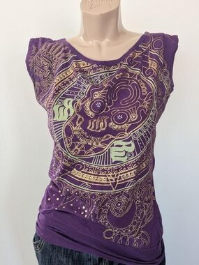 Rocawear Purple Graphic Tank with Gold & Light Green Accents